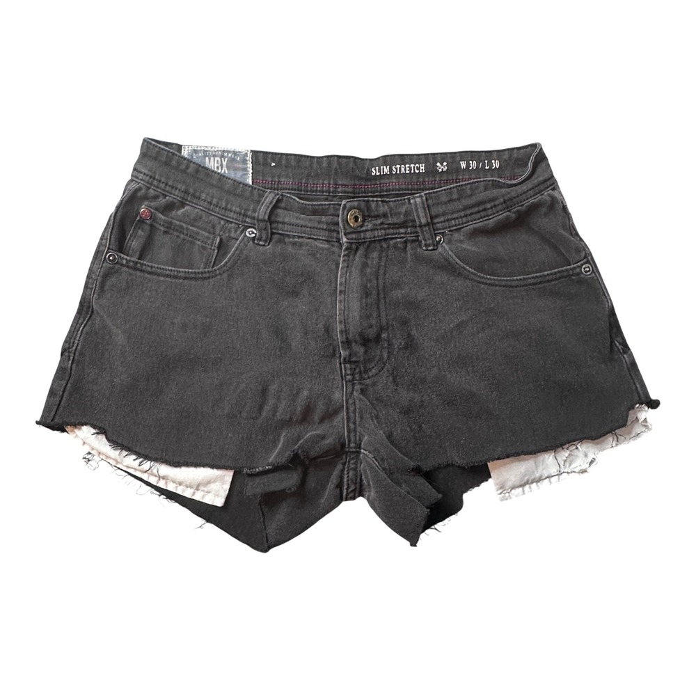 MBX Denim Shorts Womens 30 Black Slim Stretch‎ Cut Off Frayed Hem XCD34501106